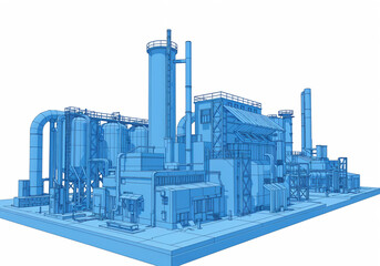 Poster - volumetric sketch of an industrial complex . Generative AI