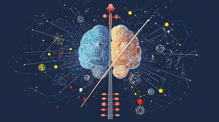 Wall Mural - A brain is split in half and a violin is placed between the two halves