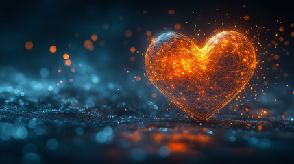 Poster - abstract background with huge digital heart . Generative AI