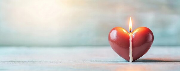 Poster - Valentine love idea. A glowing heart-shaped candle casting warm light on a serene background.