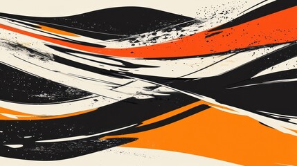 Poster - Abstract orange, black wave painting; textured background, website banner