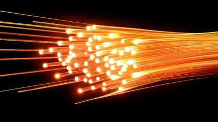 Poster - Glowing fiber optics cable, dark background, data transfer, technology