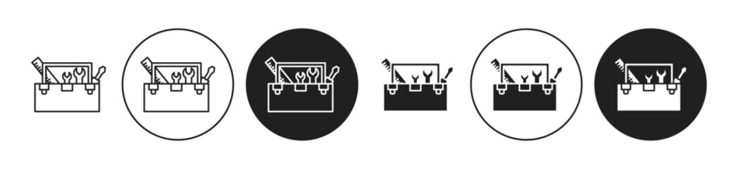 Tools box icons set in black filled and stroke line style