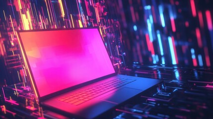 Poster - Neon Cyberpunk Laptop: Digital Dreamscape
