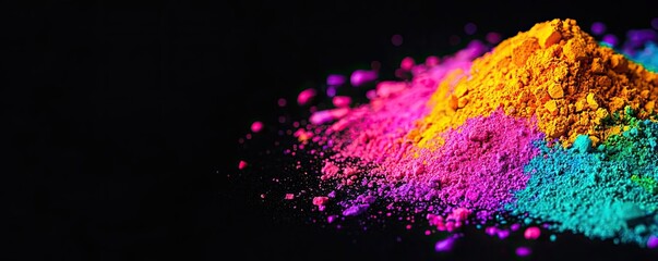 Poster - Rainbow holi idea. Vibrant colored powders creating a stunning visual against a dark background.