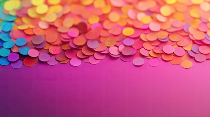 Poster - Rainbow holi idea. Colorful confetti pieces scattered on a vibrant pink background for festive celebrations.