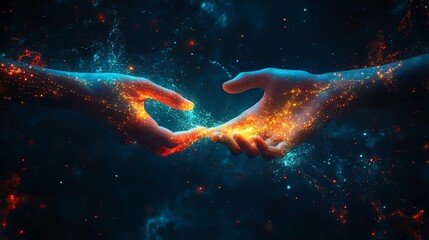 Wall Mural - Cosmic Hands: A Celestial Embrace of Glowing Stardust