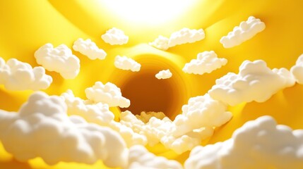 Poster - Yellow tunnel, clouds, light, 3D render, abstract background, website design