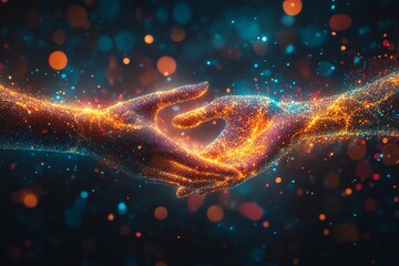 Wall Mural - glowing hands: a cosmic connection of light and spark