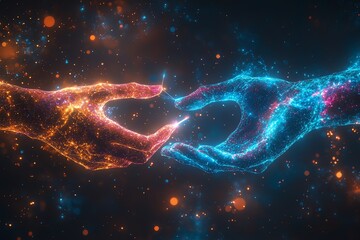 Wall Mural - cosmic hands: a glowing, abstract embrace