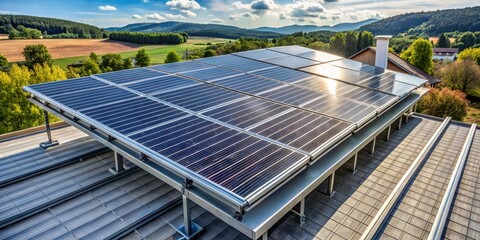 Rooftop Solar Panel Array Installation on Residential Building in a Picturesque Setting