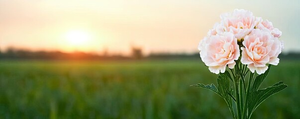 Poster - Pastel spring concept. Beautiful blooming flowers with a stunning sunset in the background.