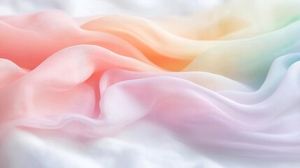 Poster - Rainbow holi idea. Soft flowing fabric in pastel colors creates a dreamy, ethereal visual effect.