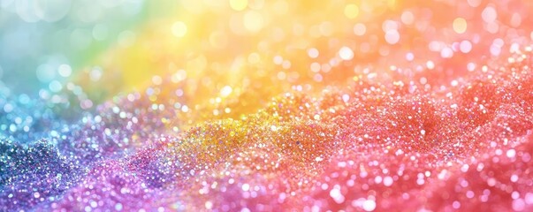 Poster - Rainbow holi idea. Colorful glitter texture sparkling in vibrant rainbow hues for creative designs.