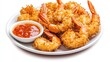 © Fidel - A plate of crispy coconut shrimp with a golden coconut crust and a side of sweet chili dipping sauce, Each shrimp’s crunchy coating and juicy interior captured with precision