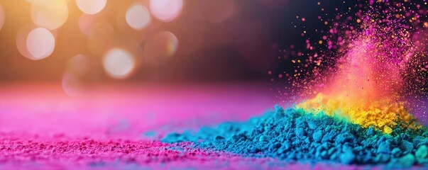 Poster - Rainbow holi idea. Vibrant colored powders create an artistic and festive atmosphere with bright hues.