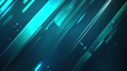 Poster - Abstract Teal and Blue Geometric Background: Dynamic Diagonal Lines, Glowing Effects, Futuristic Design