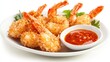 © Fidel - A plate of crispy coconut shrimp with a golden coconut crust and a side of sweet chili dipping sauce, Each shrimp’s crunchy coating and juicy interior captured with precision
