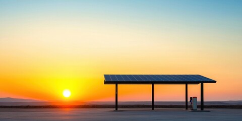 Aufkleber - A serene sunset view with a simple shelter silhouetted against vibrant skies, evoking tranquility and solitude in nature.