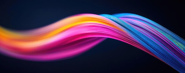 Poster - Rainbow holi idea. Vibrant abstract wave design with colorful lines flowing gracefully on a dark background.
