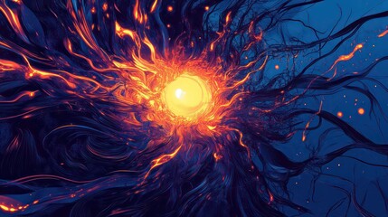 Poster - Abstract fiery vortex with glowing core and swirling tendrils.
