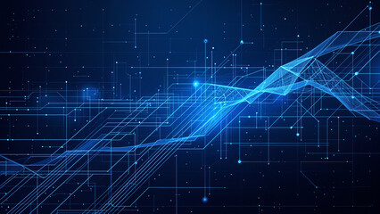 Poster - abstract background with glowing circuits lines technology and digital world . Generative AI