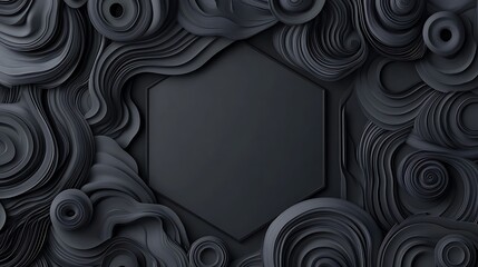 Abstract Dark Gray Swirling Forms Enclosing Hexagon
