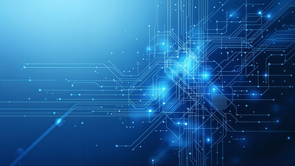 Poster - abstract background with glowing circuits lines technology and digital world . Generative AI