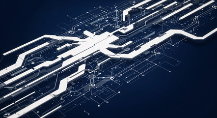 Poster - high tech background with white and blue lines and shapes . Generative AI