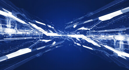 Poster - high tech background with white and blue lines and shapes . Generative AI