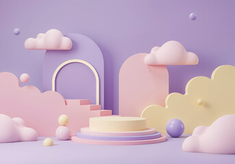 Poster - 3d abstract background with flowers podium in pastel colors . Generative AI
