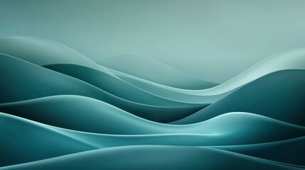 Poster - Abstract teal waves, undulating hills, smooth surface, soft light, serene landscape.