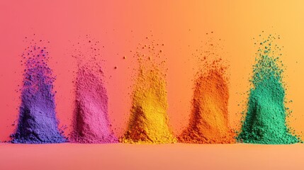 Poster - Rainbow holi idea. Vibrant colored powders create a stunning visual effect in artistic display.
