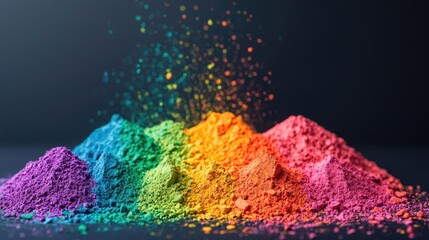 Poster - Rainbow holi idea. Colorful powder piles create a vibrant display of hues and artistic potential.