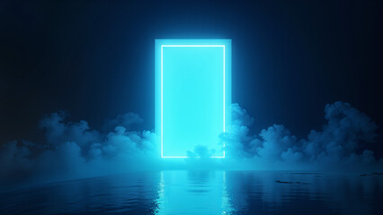 Poster - neon rectangle among smoke, abstract background . Generative AI