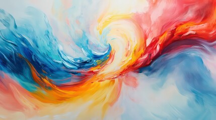 Poster - Abstract swirling paint in blue, red, and orange hues.