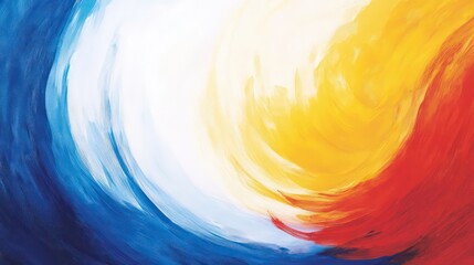 Poster - Abstract painting of swirling blue, white, and orange colors.