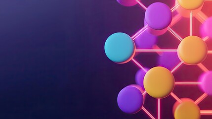 Poster - Online courses concept. Abstract colorful network structure with illuminated nodes and connections on a dark background.