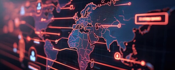 Poster - Online courses concept. Futuristic digital map showcasing global connectivity and technology trends.