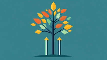 Aufkleber - Abstract stylized tree with upward-pointing arrows, representing growth and progress.