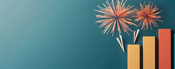 Poster - Education idea. Celebratory fireworks over bar graph symbolizing growth and success in business.