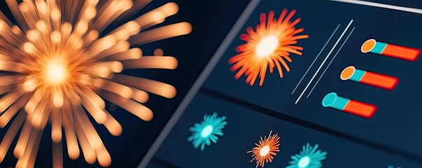 Aufkleber - Education idea. Vibrant fireworks display with colorful spark effects on a dark background.