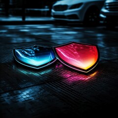 Poster - Neon Shield Icons  Cyber Security  Data Protection  Digital Safety
