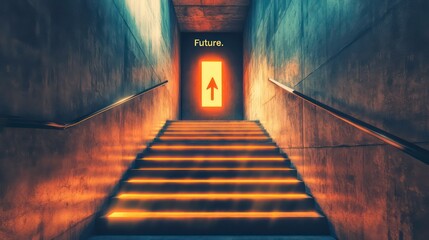 Poster - Glowing stairs leading to a door marked 