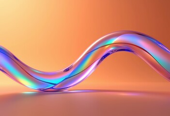 Poster - Aesthetic AI Wallpaper: Abstract Curved Glass Line with Rainbow Effects, Orange Gradient Background, Peach Accents, Fluidity & Clarity, Mobile Phone Design.

