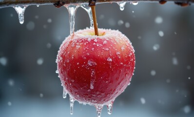 Canvas Print - A glistening red apple in ice