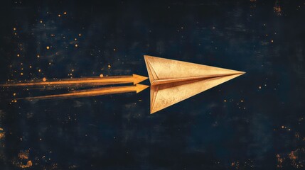 Poster - Golden paper airplane soaring through dark space, leaving a glowing trail.