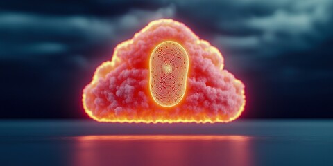 Wall Mural - cloud security concepts. glowing cloud with a mysterious mask design in vibrant colors.