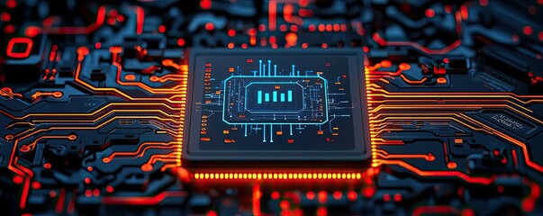 Poster - Artificial intelligence ai idea. Futuristic microchip with glowing circuitry, symbolizing advanced computing.