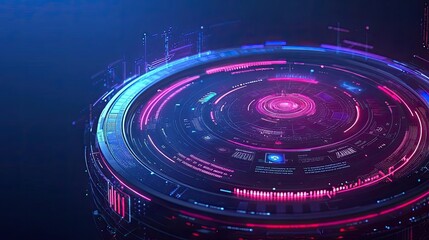 Poster - Adaptive technology ai concept. Futuristic digital interface with vibrant neon colors and circular patterns.